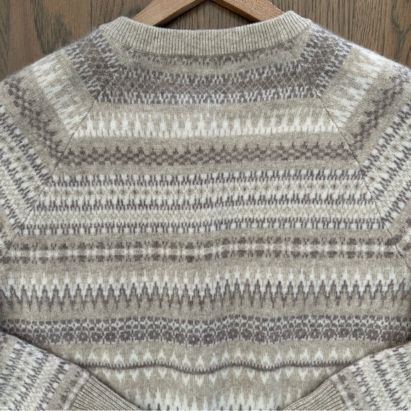 EUC White + Warren Warm Neutral Cashmere Fair Isle Cardigan Sweater Tan Cream M - Picture 8 of 8
